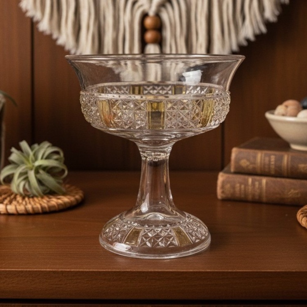 EAPG Yellow Paneled Compote, Antique Footed Serving Dish Replacement Centerpiece